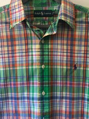 Ralph Lauren XL MultiColor Plaid Button Down Shirt Short Sleeve Pony Logo Casual